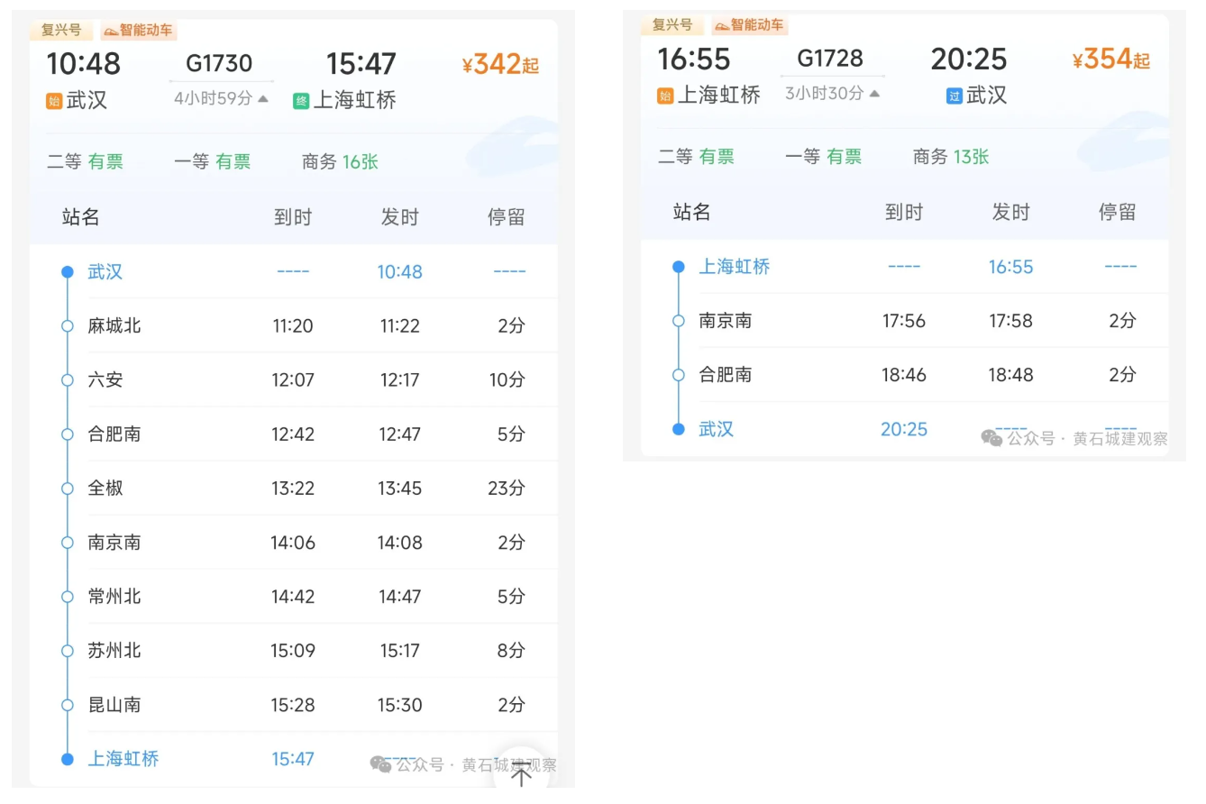 7月18日起 黄石（大冶）至上海的高铁将取消！不知因何原因(图2)