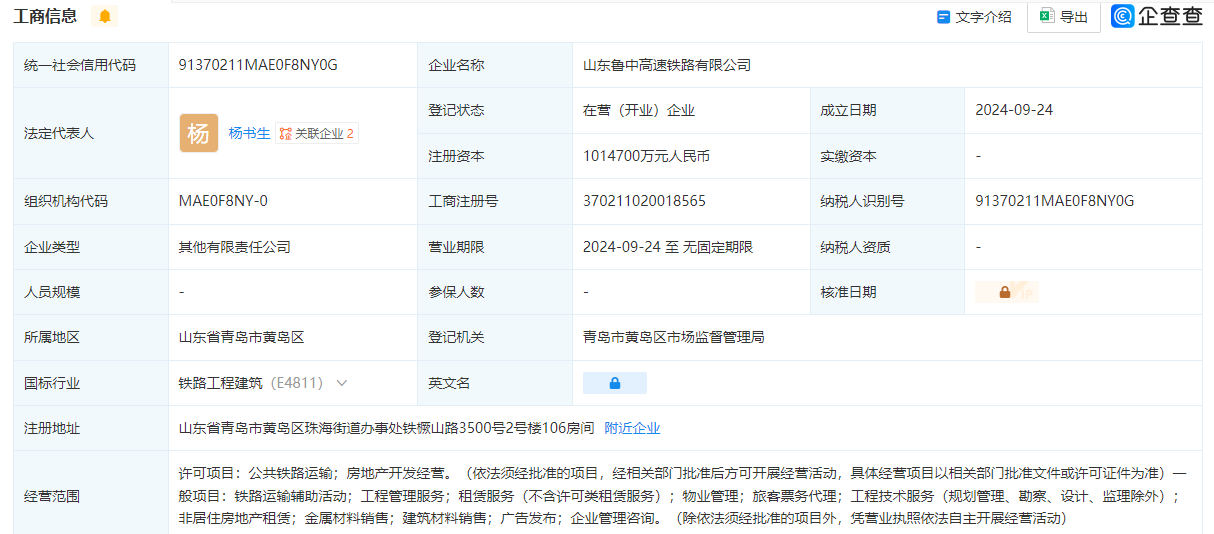 山東鐵路投資控股集團(tuán)有限公司、國能西部鐵路（酒泉）有限公司成立(圖1)